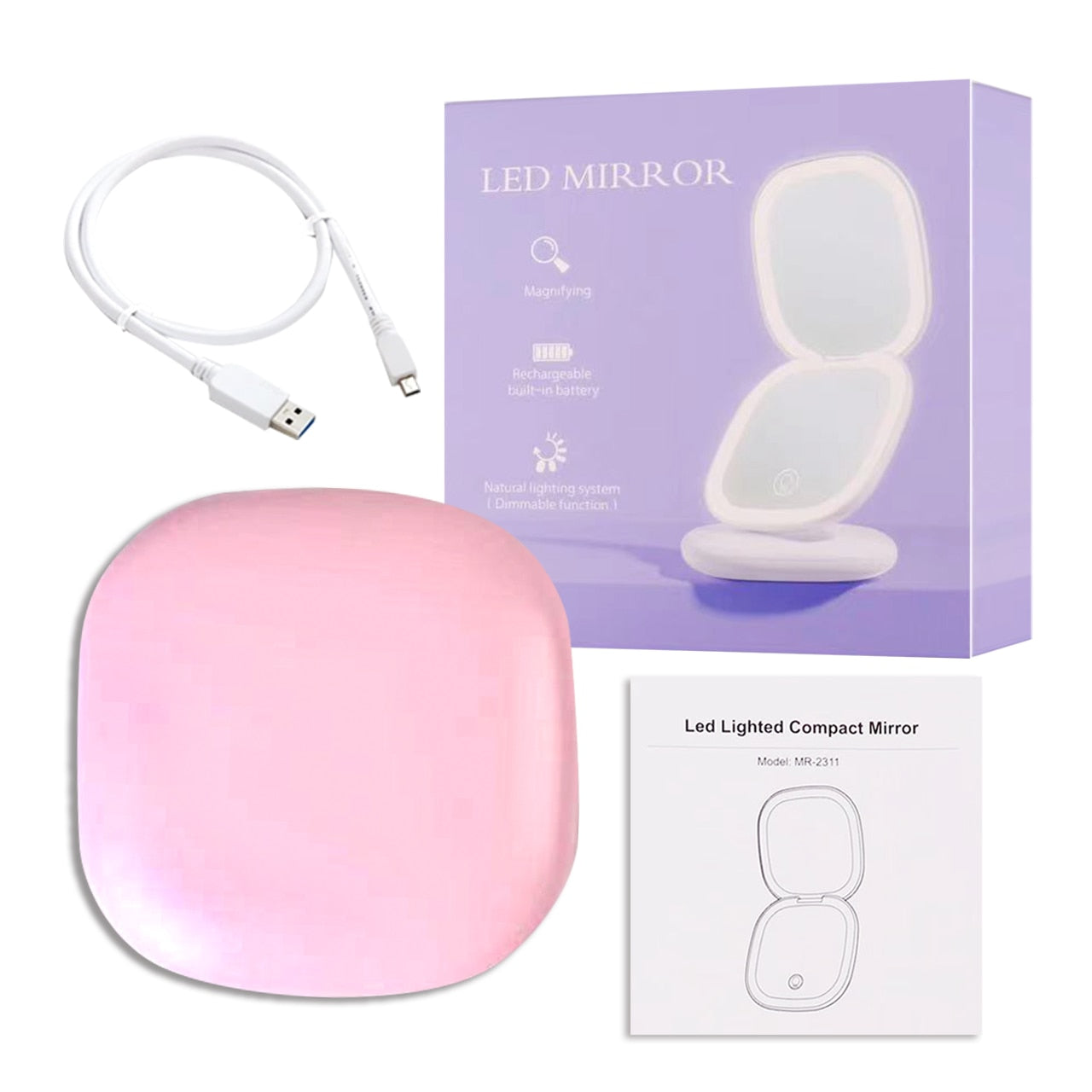 Femme Favs™- Mira Glow - Hand Held Rechargeable Led Makeup Mirror With 5x Magnification