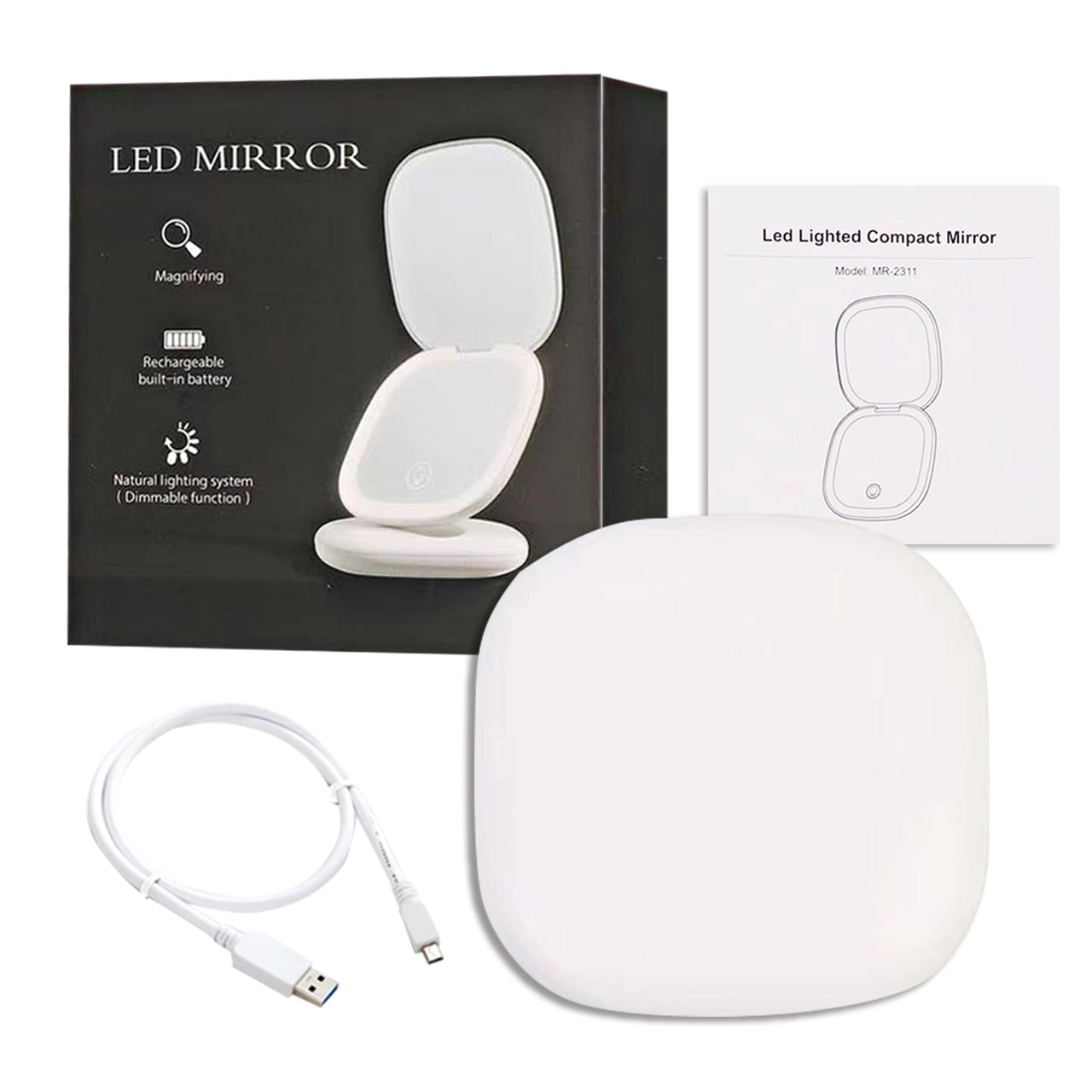 Femme Favs™- Mira Glow - Hand Held Rechargeable Led Makeup Mirror With 5x Magnification